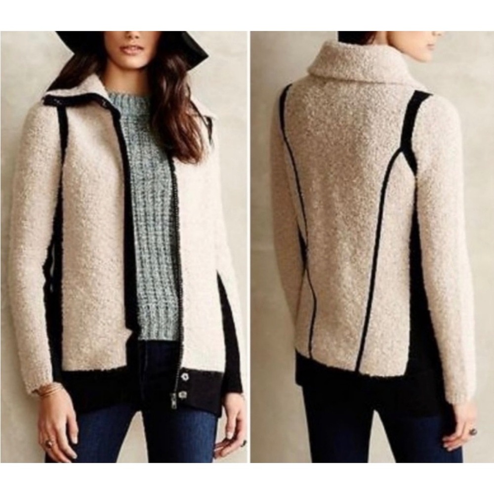 Anthropologie Sparrow Boucle Knit Color Block Wool Mohair Sweater Teddy Coat Med